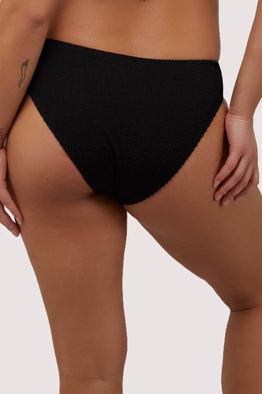 Black Textured Ruched Sides Bikini Bottom