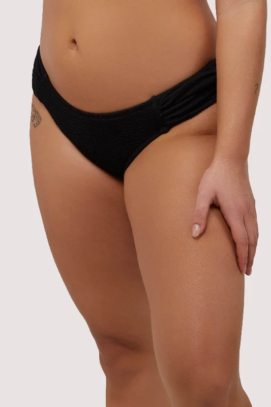 Black Textured Ruched Sides Bikini Bottom