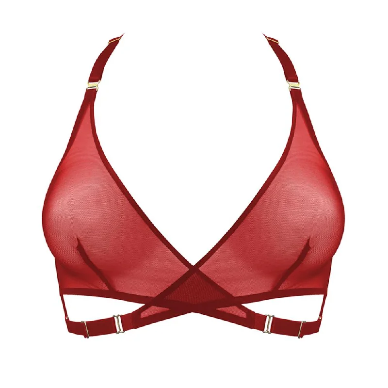 Bordelle Art Deco Mesh Wrap Bra | RED