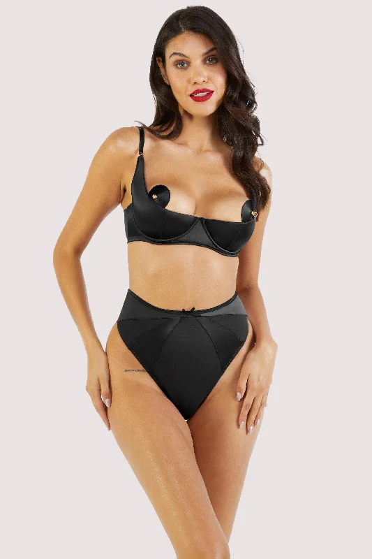 Etta Black Satin Quarter Cup Bra