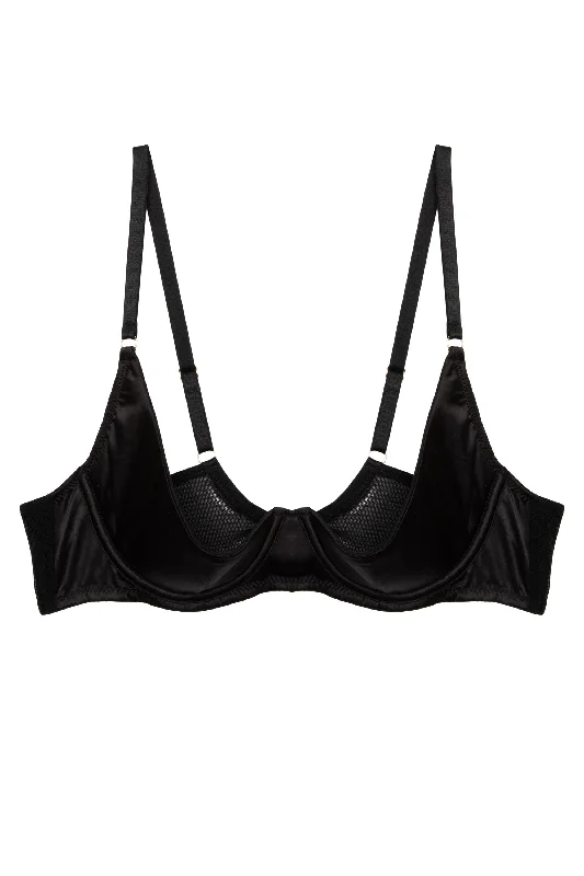 Etta Black Satin Quarter Cup Bra