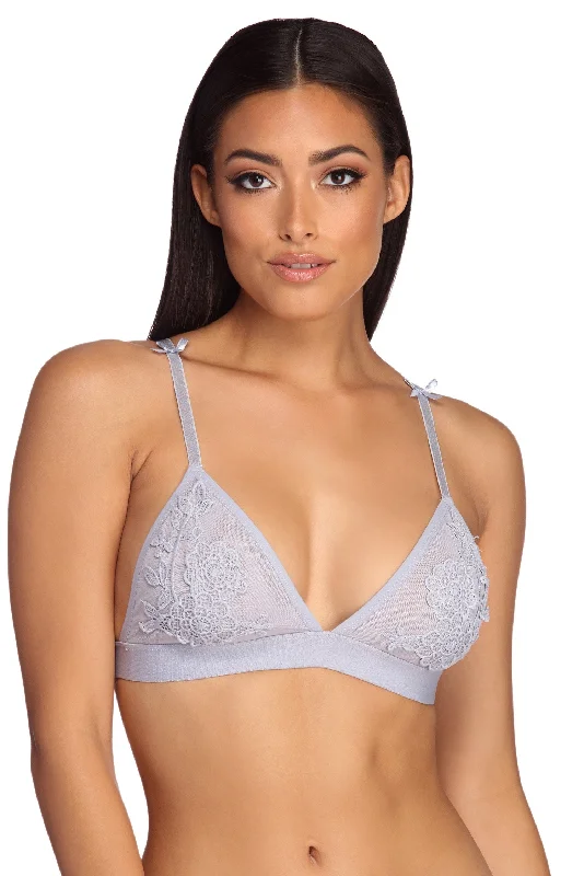 Floral Applique Mesh Bra