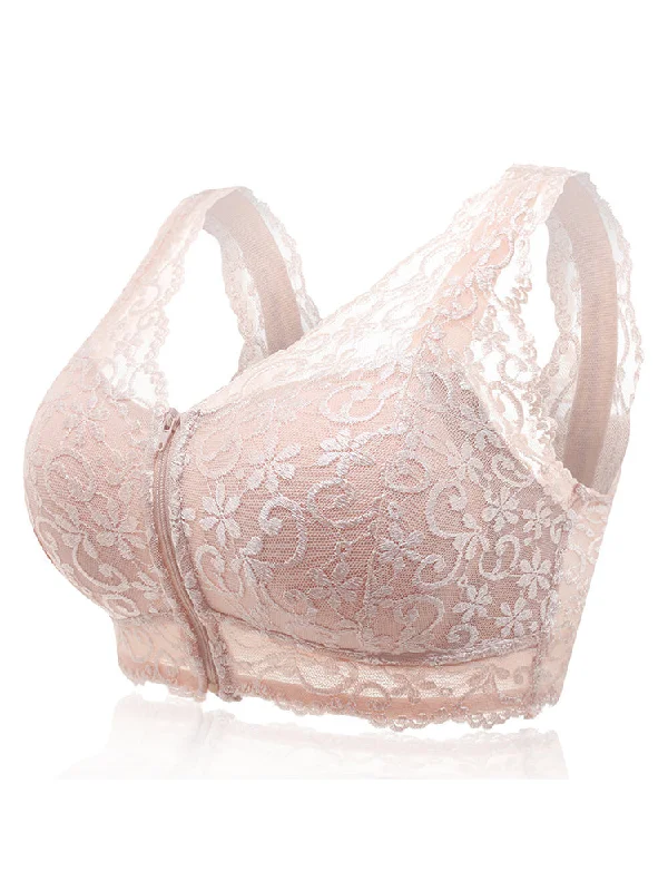 Front Zipper Wireless Lace Bra