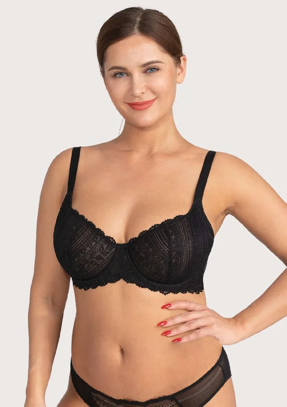 Begonia Black Vertical Lace Minimizer Bra