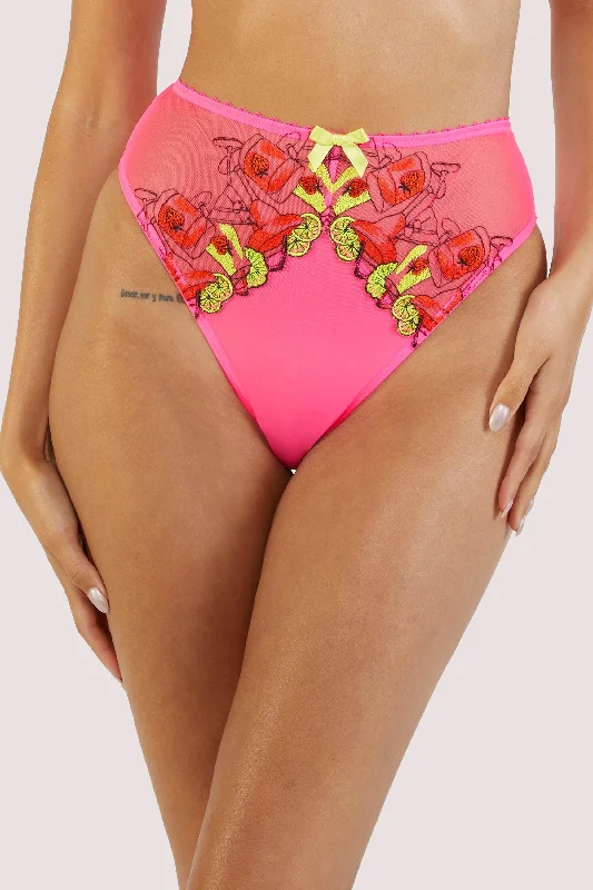 Magda Pink Neon Cocktail Embroidery High Waist Thong