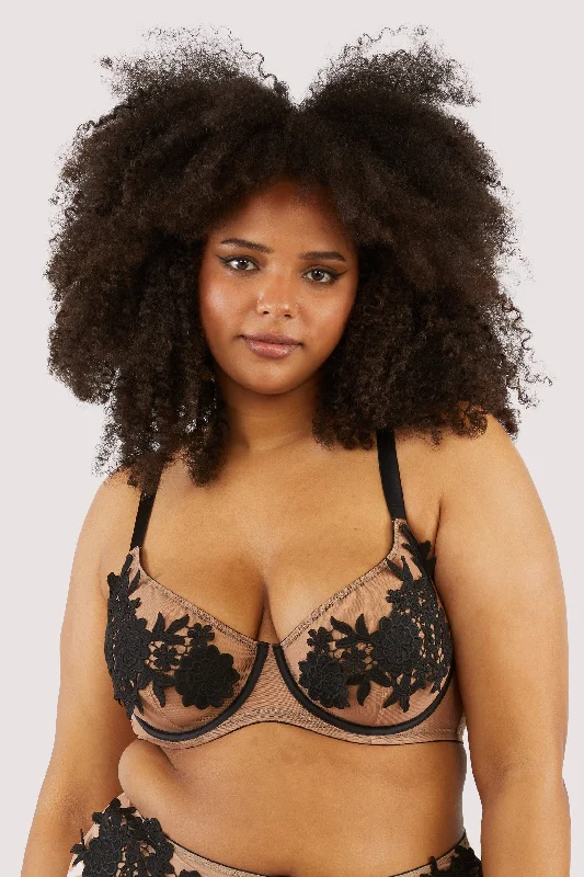 Alaina Illusion Mesh And Black Applique Bra