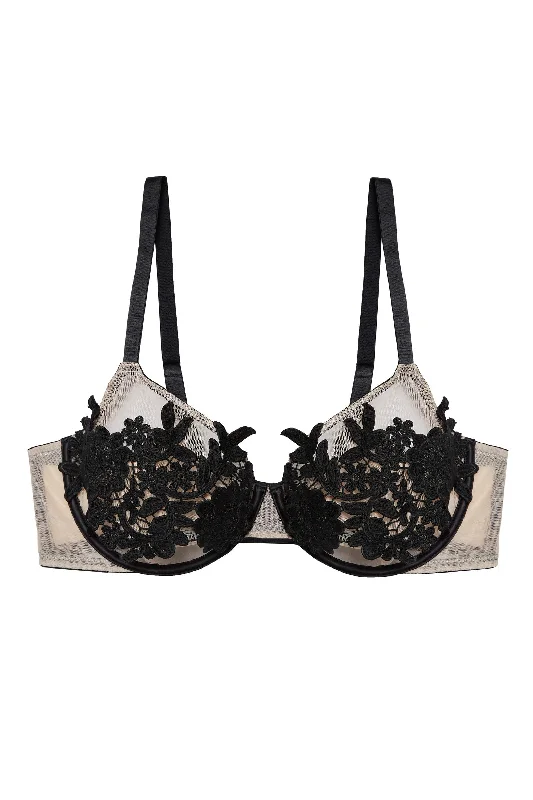 Alaina Illusion Mesh And Black Applique Bra