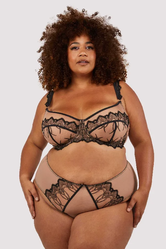 Clara Latte And Black Lace High Waisted Brief