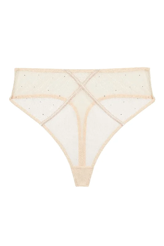 Nola Toffee Diamante Studded High Leg Thong