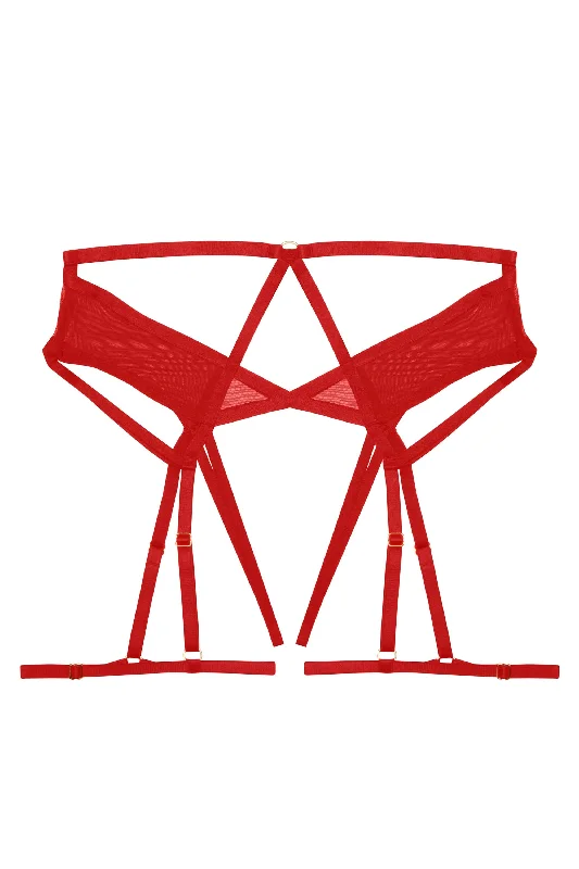 Sarah Red Strappy Ouvert Suspender Brief