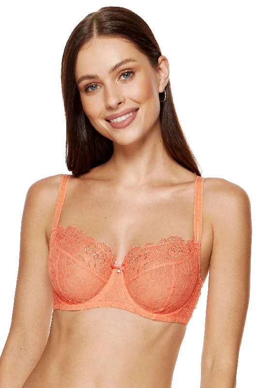 Sheer Mesh Balconette Bra Pamela Peach