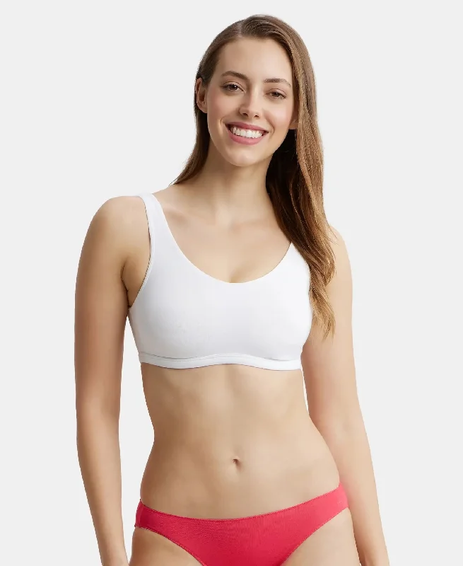 Super Combed Cotton Elastane Stretch Slip On Crop Top Bra With StayFresh Treatment - White