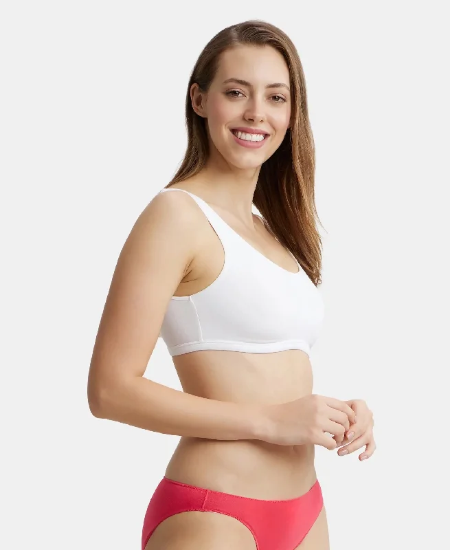 Super Combed Cotton Elastane Stretch Slip On Crop Top Bra With StayFresh Treatment - White