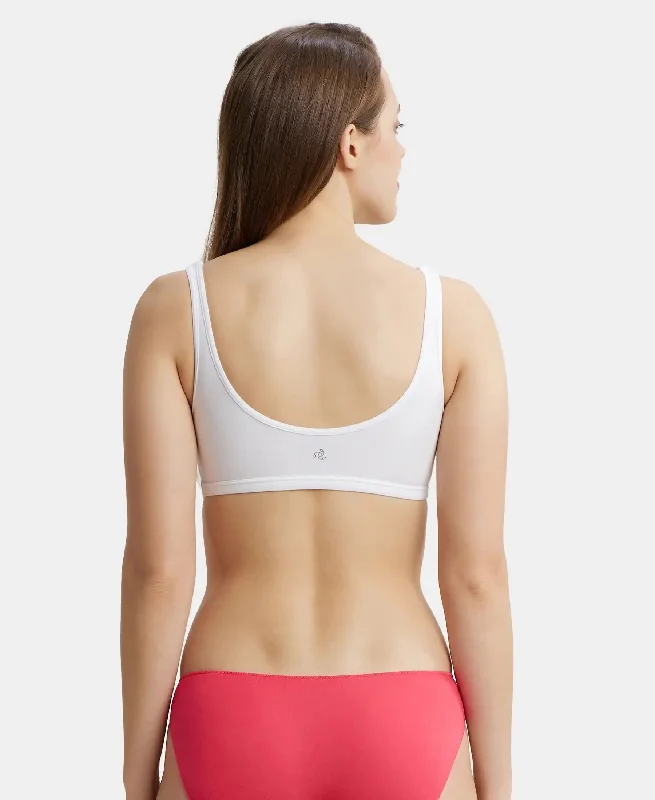 Super Combed Cotton Elastane Stretch Slip On Crop Top Bra With StayFresh Treatment - White