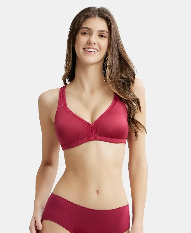 Wirefree Non Padded Soft Touch Microfiber Elastane Stretch Full Coverage Plus Size Bra with Stylised Mesh Panel - Anemone