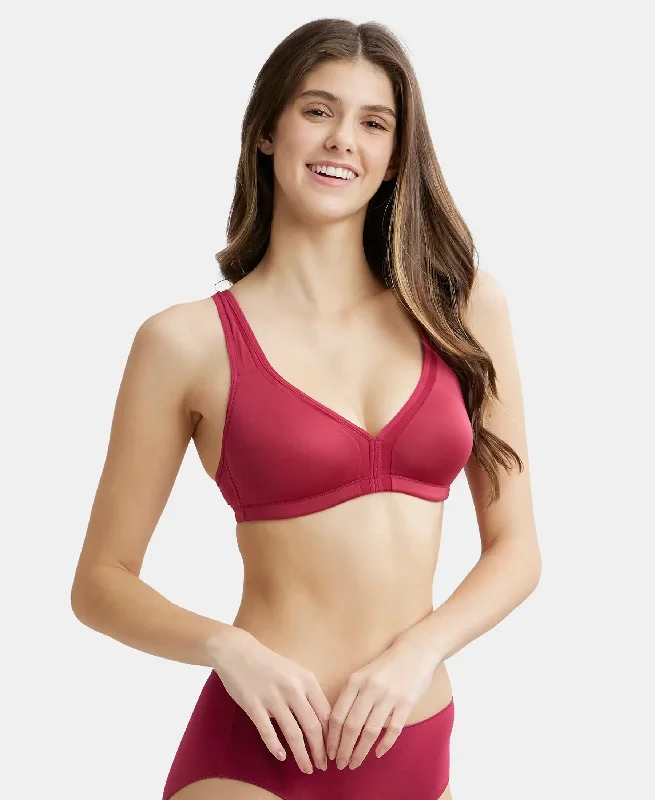 Wirefree Non Padded Soft Touch Microfiber Elastane Stretch Full Coverage Plus Size Bra with Stylised Mesh Panel - Anemone