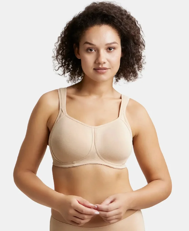 Wirefree Padded Super Combed Cotton Elastane Stretch Full Coverage Plus Size Bra with Broad Cushioned Fabric Strap - Light Skin