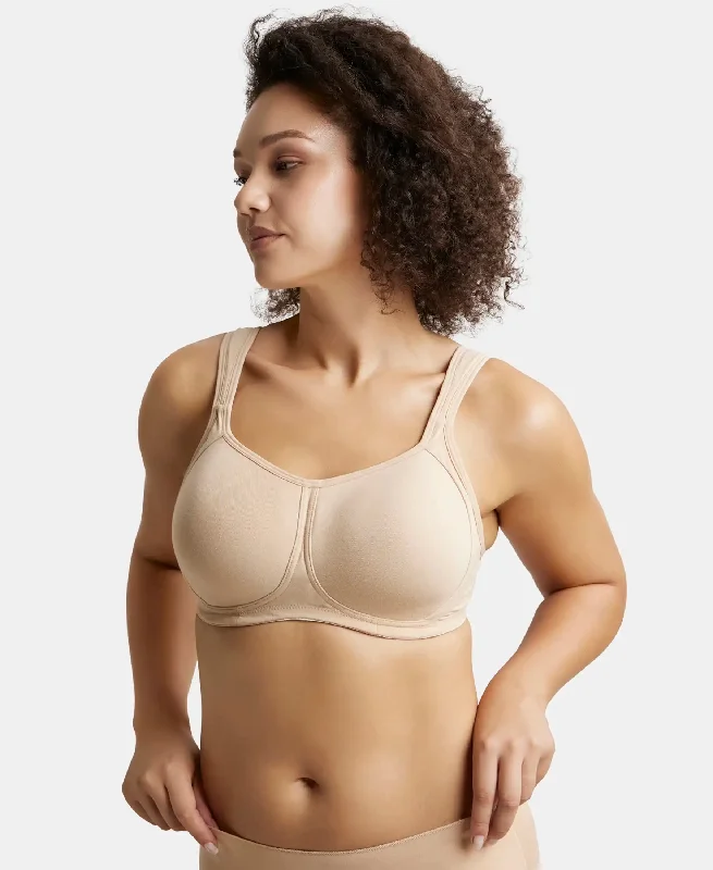 Wirefree Padded Super Combed Cotton Elastane Stretch Full Coverage Plus Size Bra with Broad Cushioned Fabric Strap - Light Skin