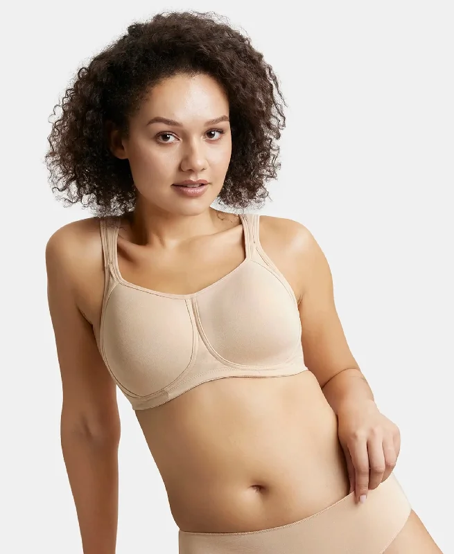 Wirefree Padded Super Combed Cotton Elastane Stretch Full Coverage Plus Size Bra with Broad Cushioned Fabric Strap - Light Skin