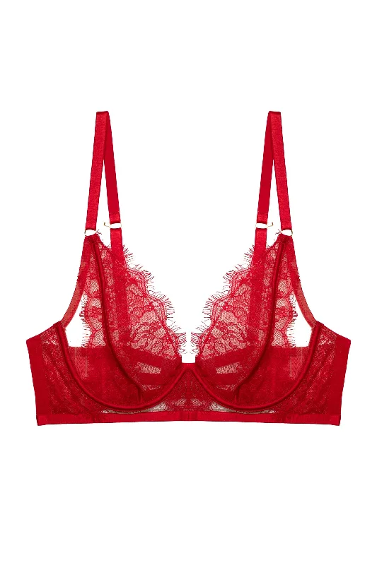 Natalia Red Eyelash Lace Plunge Bra