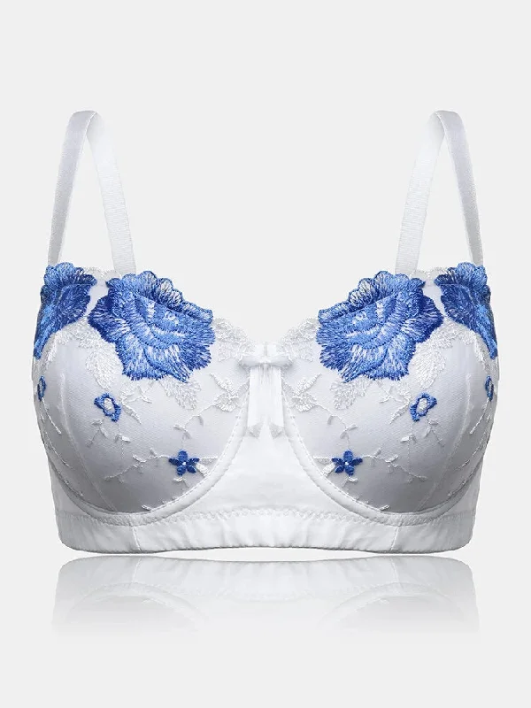 Women Flower Embroidery Breathable Underwire Bra