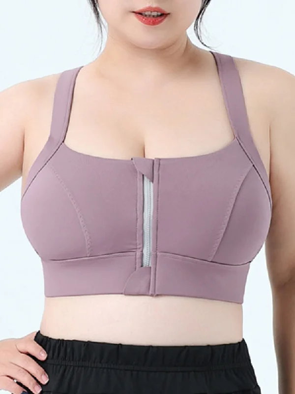 Women Front Zipper Racerback Sports Supportive Wirefree Bra