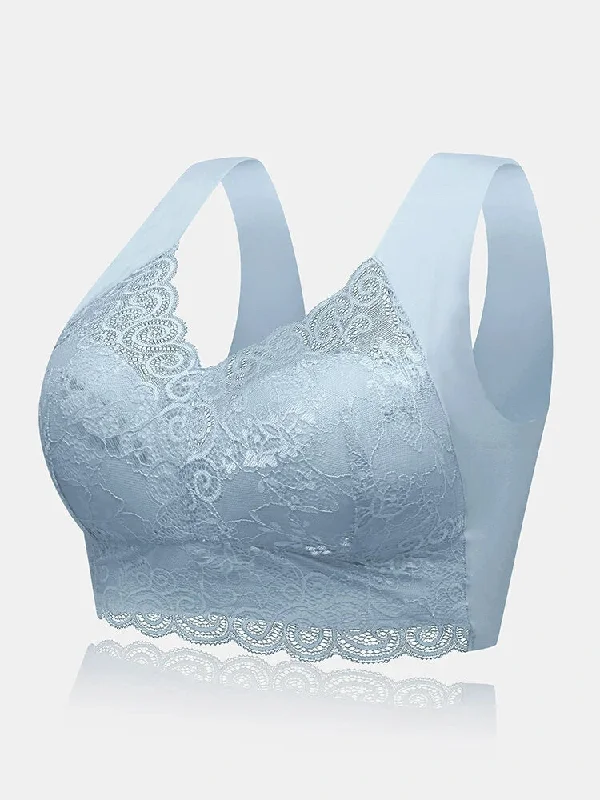 Women Soft Wide Straps Wireless Full Cup Lace Bras