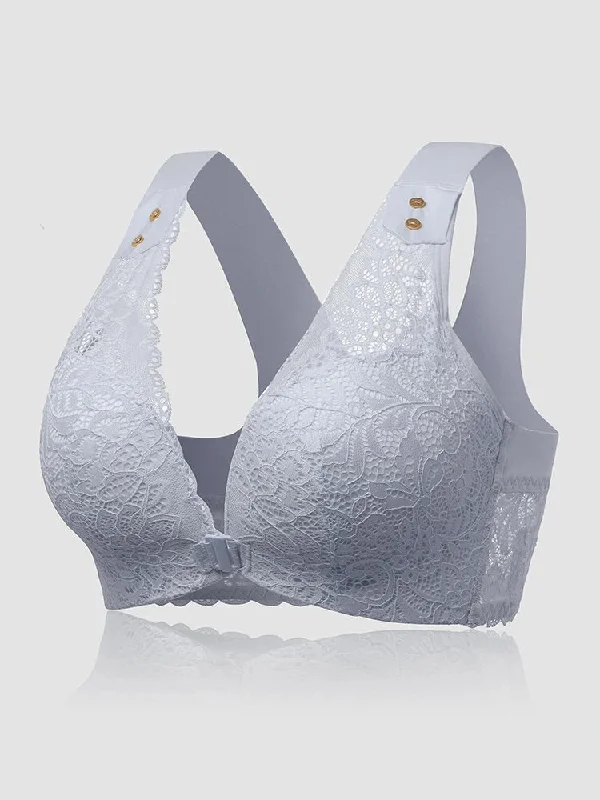 Women's Breathable Floral Embroidered Lace Front Closure Wireless Bras