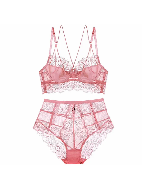 Women's Push Up Sexy Lace Lingerie Bra and Sheer Panties