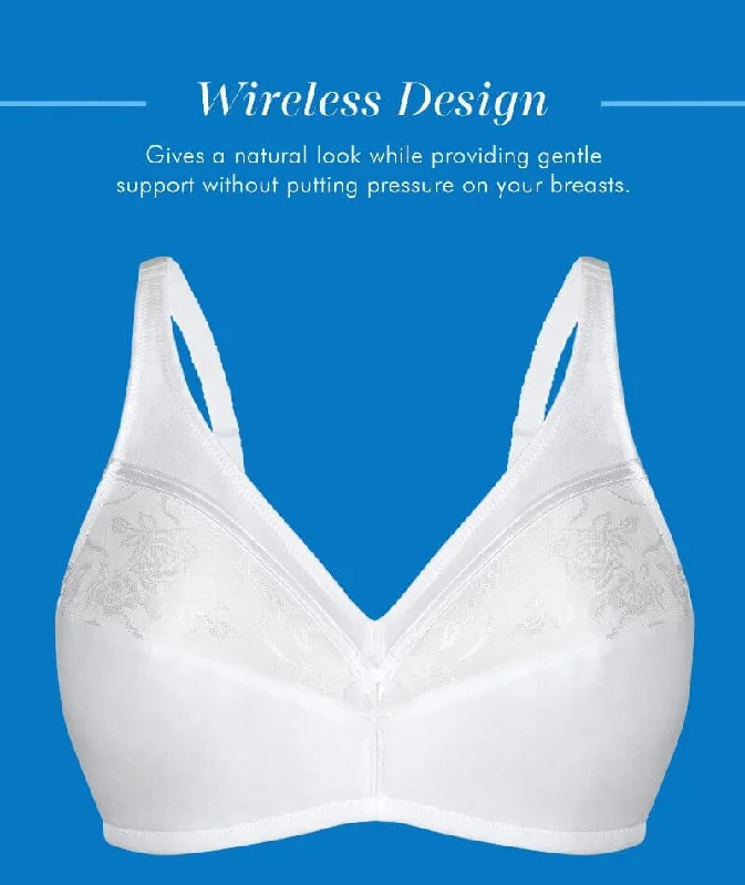 Bestform Floral Trim Wire-Free Cotton Bra With Lightly Lined Cups - White