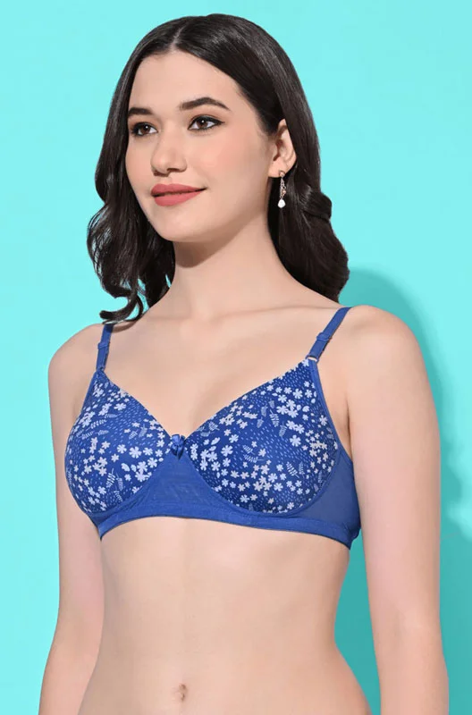 FIMS Fashion Padded Non-Wired Full Cup Floral Print bra Sky Blue Color