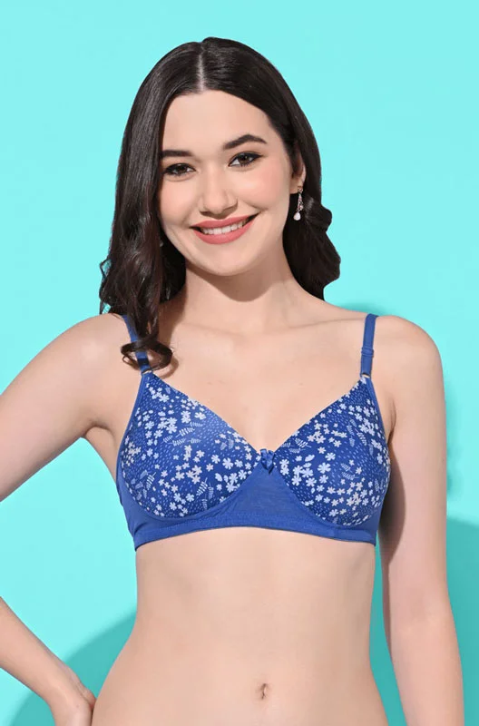 FIMS Fashion Padded Non-Wired Full Cup Floral Print bra Sky Blue Color