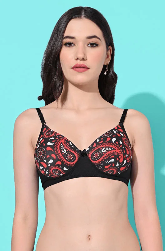 FIMS Fashion Padded Non-Wired Full Cup Printed Padded bra Black Color