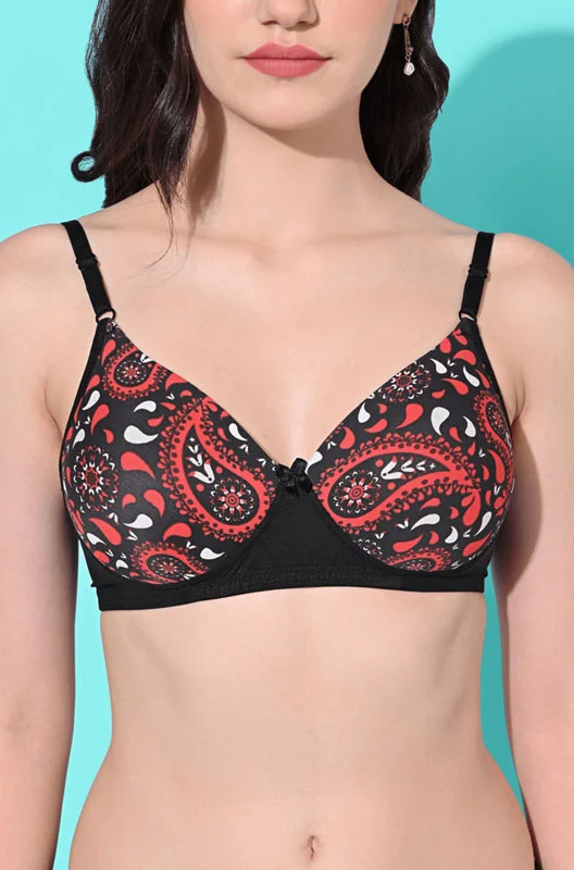 FIMS Fashion Padded Non-Wired Full Cup Printed Padded bra Black Color