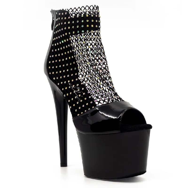 Ellie Shoes Adriana 7"" Stiletto Fishnet Rhinestone Ankle Boot