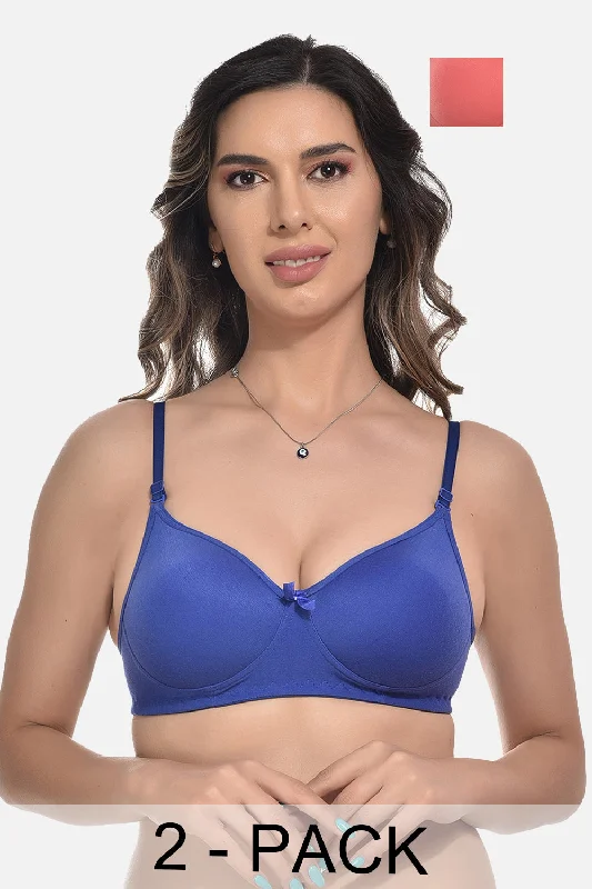 FIMS Fashion Women Cotton Blend Solid Padded Bra Pack of 2 Blue Orange