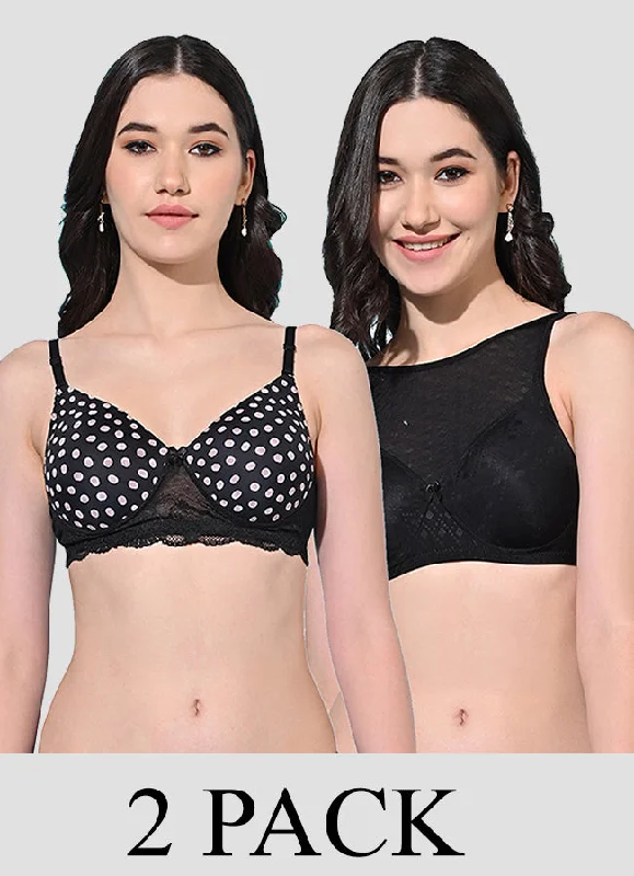 FIMS Fashion Women Lycra Lightly Padded Bra Non-Wired Pack of 2