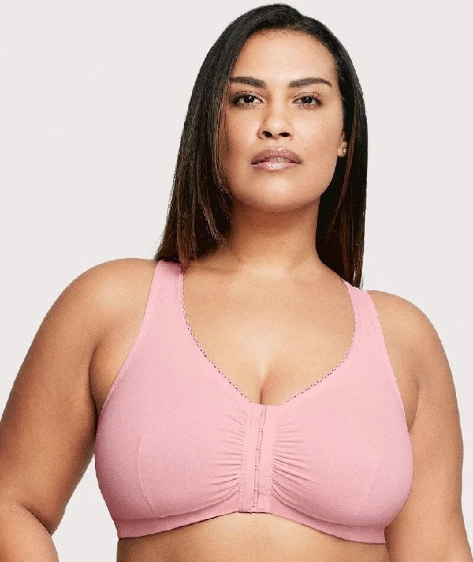 Glamorise Front-Closure Cotton T-Back Wire-Free Comfort Bra - Pink Blush