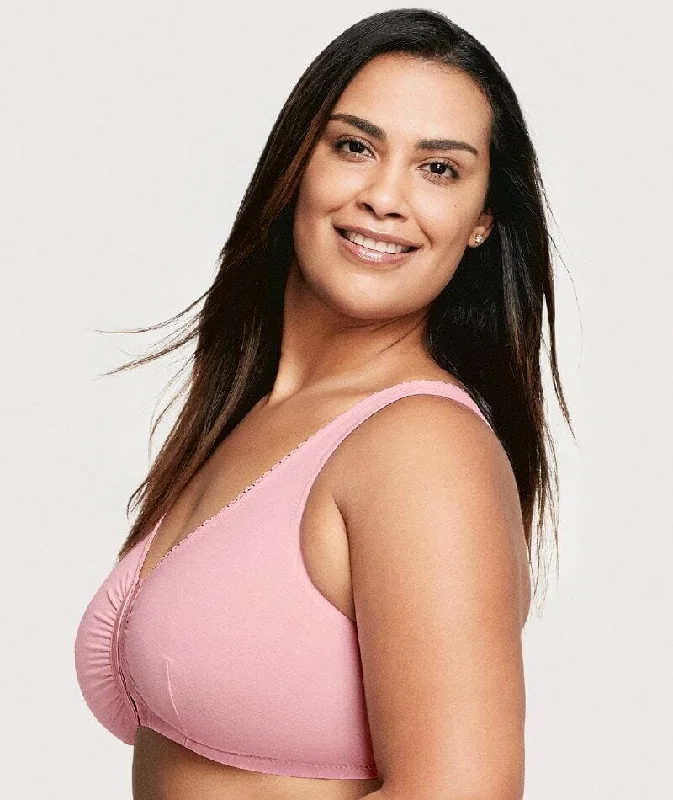 Glamorise Front-Closure Cotton T-Back Wire-Free Comfort Bra - Pink Blush