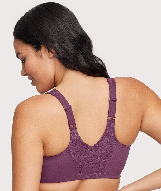 Glamorise Lacey T-Back Front-Closure WonderWire Bra - Plum