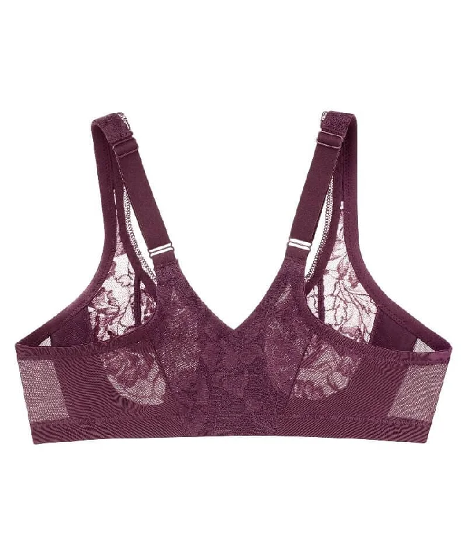 Glamorise Lacey T-Back Front-Closure WonderWire Bra - Plum