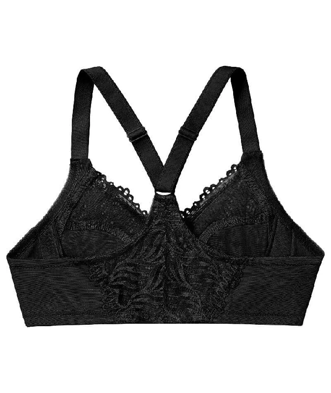 Glamorise Front-Closure T-Back WonderWire Bra - Black