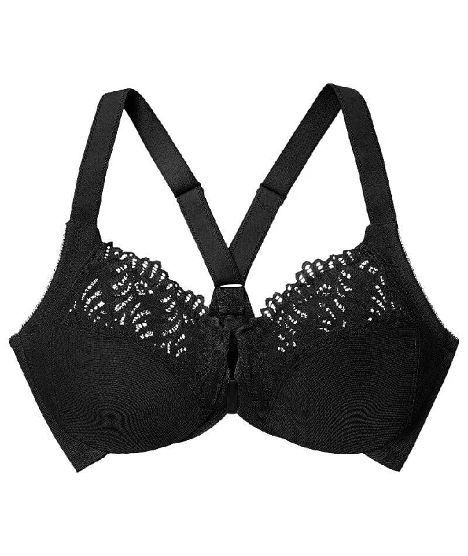 Glamorise Front-Closure T-Back WonderWire Bra - Black