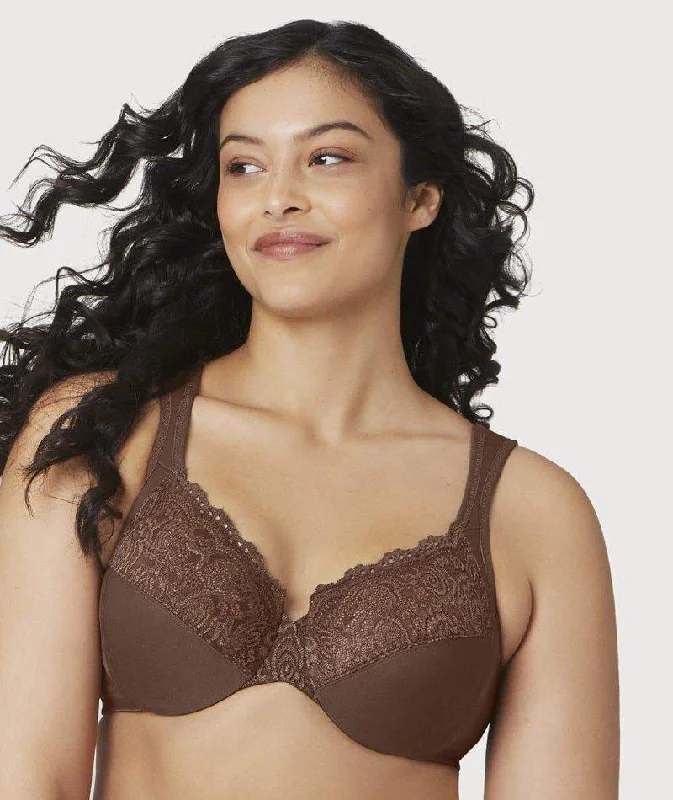 Glamorise Low Cut WonderWire Lace Bra - Mocha