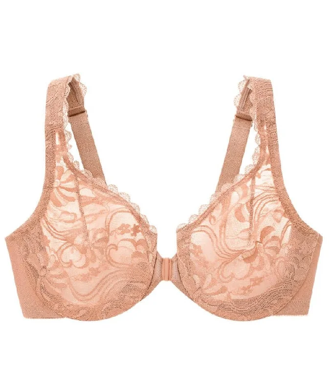 Glamorise WonderWire Front-Closure Stretch Lace Bra - Cappuccino