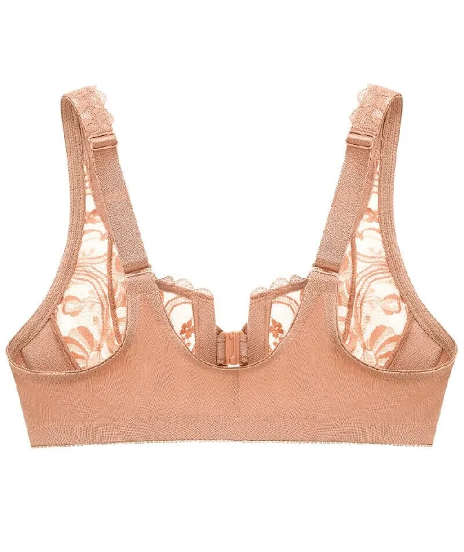 Glamorise WonderWire Front-Closure Stretch Lace Bra - Cappuccino