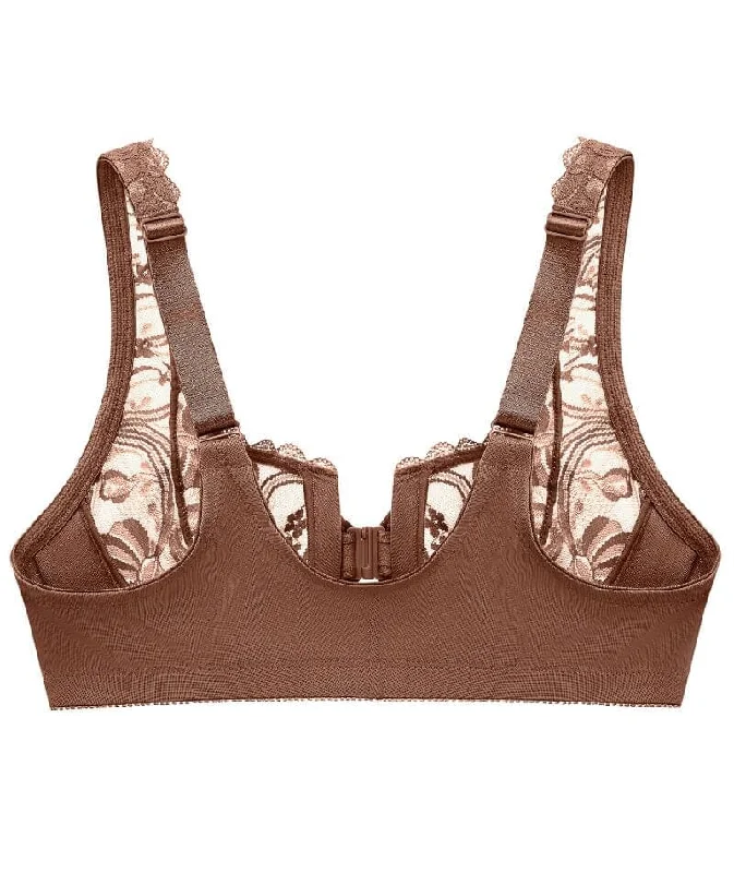 Glamorise WonderWire Front-Closure Stretch Lace Bra - Mocha