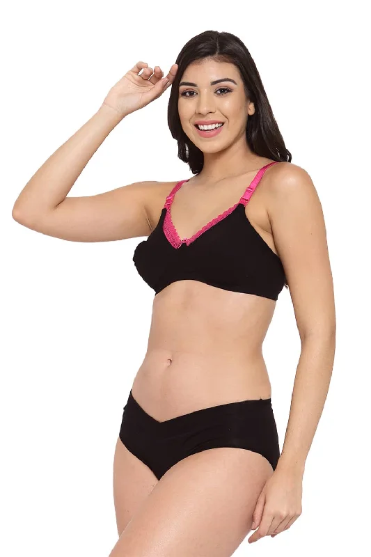 Organic Cotton Antimicrobial Soft Nursing Bra & Panty-IMBP003C_IMP102-Black-