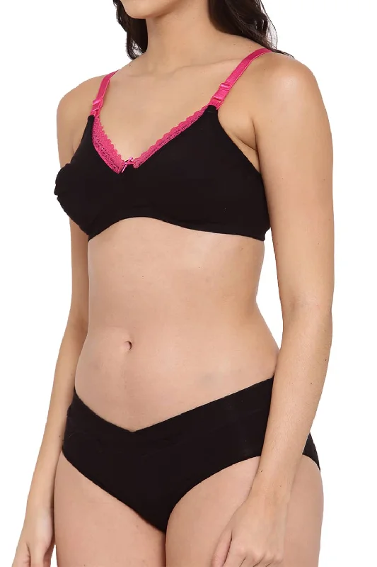 Organic Cotton Antimicrobial Soft Nursing Bra & Panty-IMBP003C_IMP102-Black-