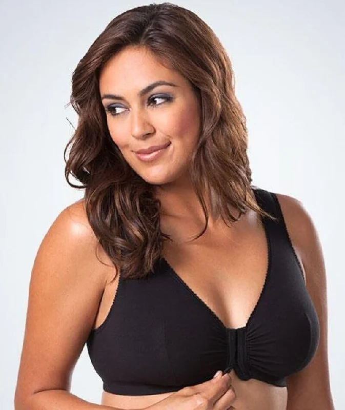 Leading Lady The Meryl Cotton Front Opening Wire-free Leisure Bra - Black